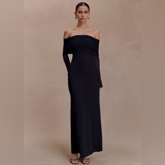 Meshki Dress Black NWT Size XXL Josie Off Shoulder Mesh Strapless Maxi Dress - Picture 2 of 12